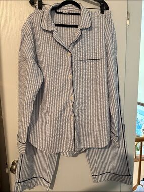 Matouk Blue and White Striped Kids Pajama Set